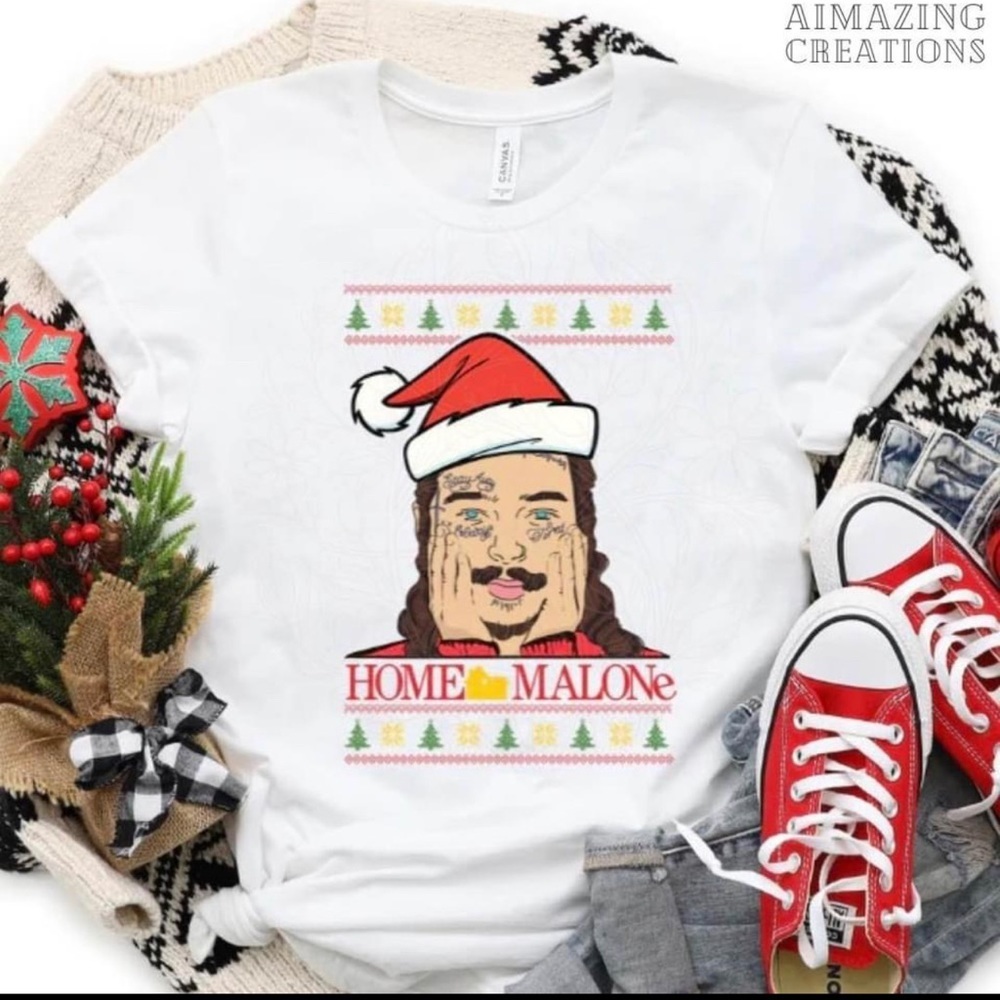 Post Malone Home Alone Christmas Unisex‎ White Tshirt